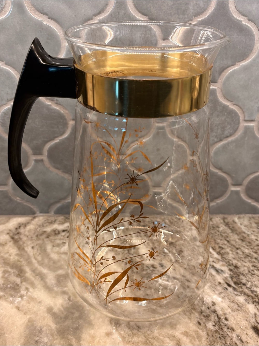 Vintage Pyrex MCM Golden Grass Glass Carafe Pitcher